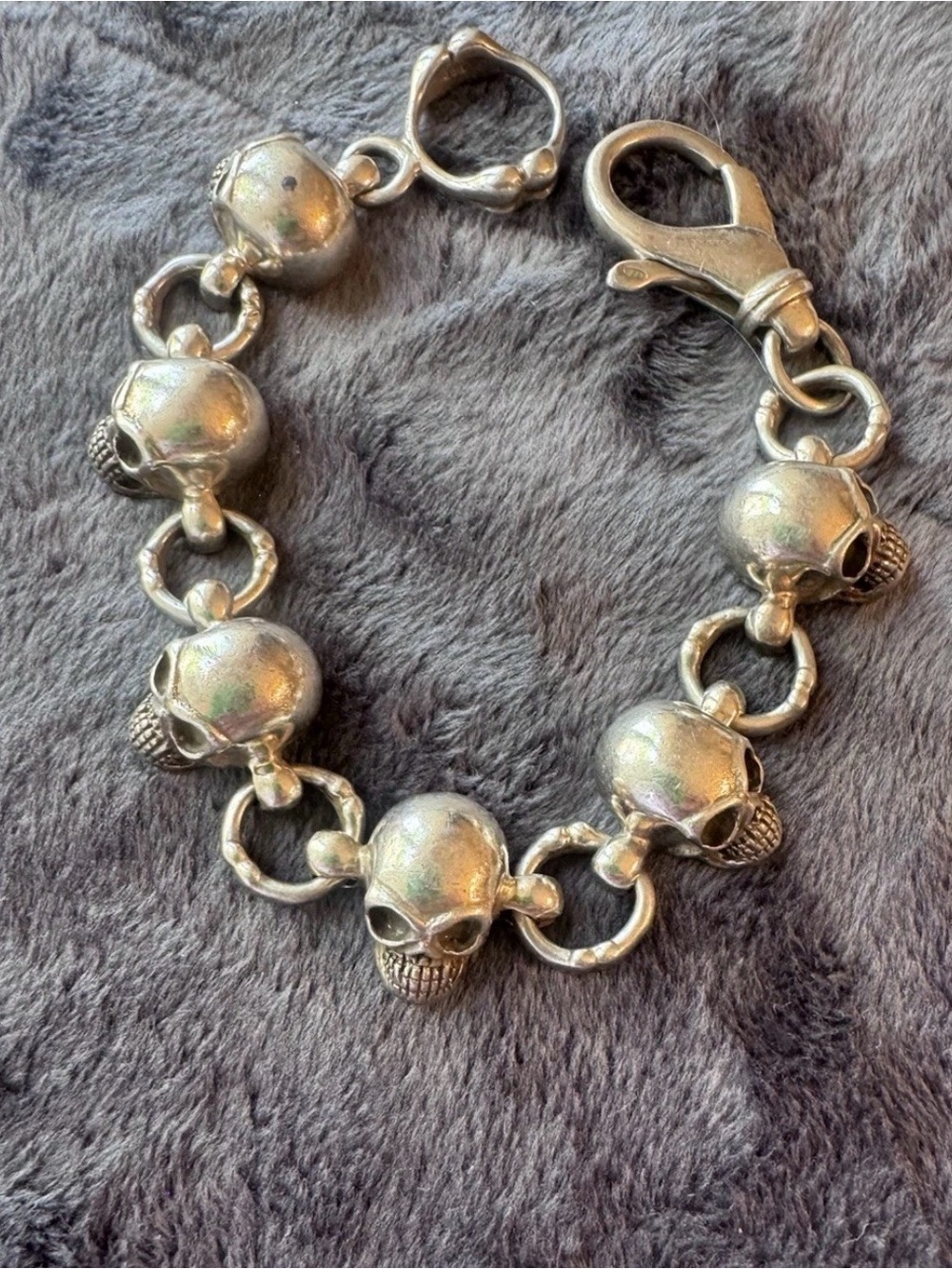 HEAVY SOLID 💀SKULLS!💀Sterling Silver Skull Link Bracelet - 8”